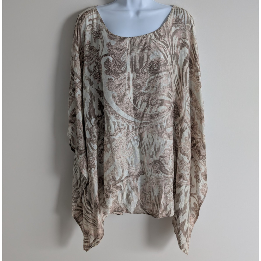 Chicos Poncho Blouse Womens Large XL Silk Relaxed Boho Coastal Lagenlook Artsy